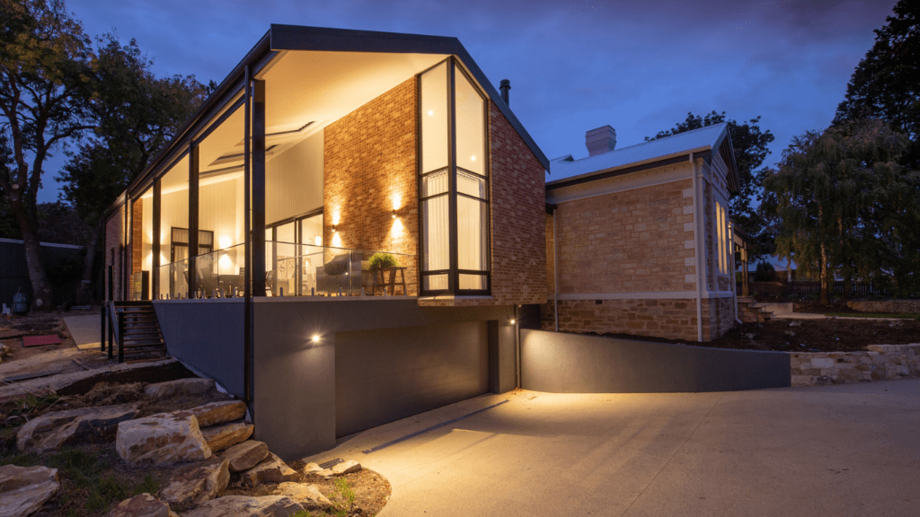 3d rendering of a modern house at dusk